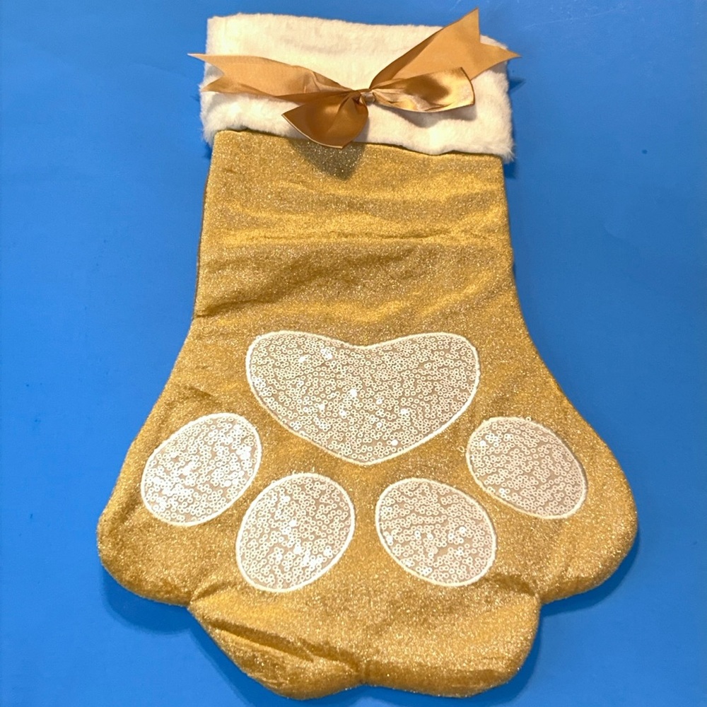Large Hand Crafted Sequin Dog Paw Christmas Stocking